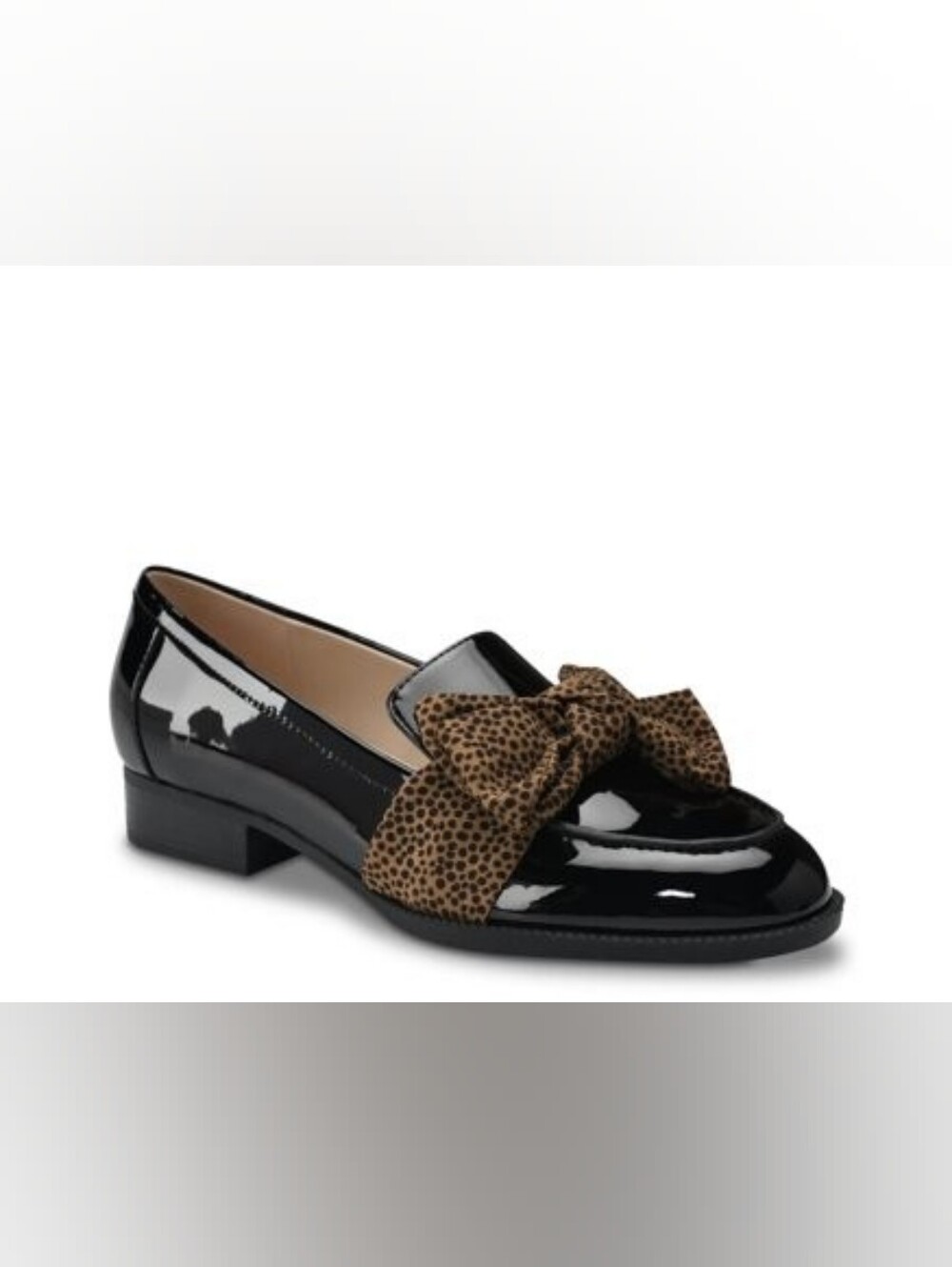 Bandolino Women's Lindio Black Patent Loafers with Brown Bow Detail - Picture 7 of 9